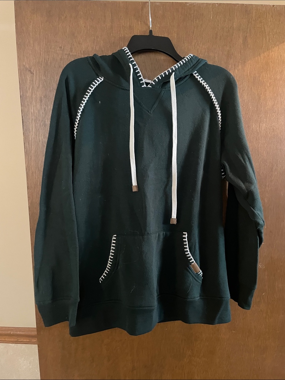Maurices Dark Green Hooded Pullover Sweater with White Contrast Trim
